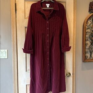 The Vermont Country Store Merlot Pintuck Corduroy Dress Size 2X